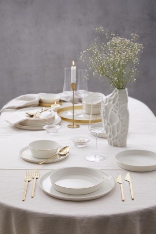 Kütahya Porselen Bone V-Form 24 Parça 6 Kişilik Yemek Takımı Altın Fileli - Kütahya Porselen