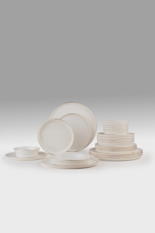 Kütahya Porselen Bone V-Form 24 Parça 6 Kişilik Yemek Takımı Altın Fileli - Kütahya Porselen