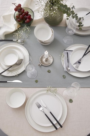 Kütahya Porselen Bone V-Form 24 Parça 6 Kişilik Yemek Takımı Platin Fileli - Kütahya Porselen