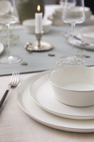 Kütahya Porselen Bone V-Form 24 Parça 6 Kişilik Yemek Takımı Platin Fileli - Kütahya Porselen