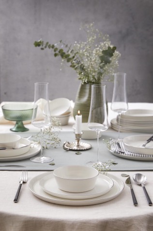 Kütahya Porselen Bone V-Form 24 Parça 6 Kişilik Yemek Takımı Platin Fileli - Kütahya Porselen