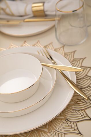 Kütahya Porselen Bone V-Form 26 Parça 6 Kişilik Yemek Takımı Altın Fileli - Kütahya Porselen