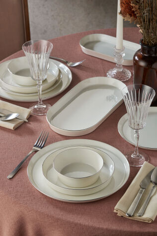 Kütahya Porselen Bone V-Form 26 Parça Yemek Takımı Platin Fileli - Kütahya Porselen