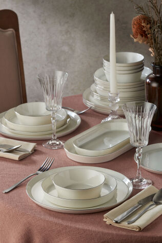 Kütahya Porselen Bone V-Form 26 Parça Yemek Takımı Platin Fileli - Kütahya Porselen