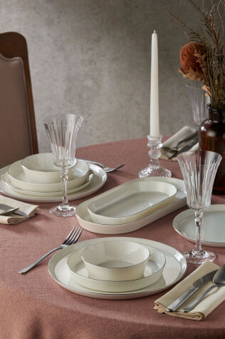 Kütahya Porselen Bone V-Form 26 Parça Yemek Takımı Platin Fileli - Kütahya Porselen