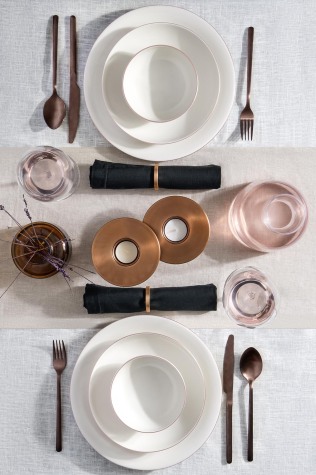 Kütahya Porselen Bone Zeugma 18 Parça 6 Kişilik Yemek Takımı Mat Bronz File - Kütahya Porselen