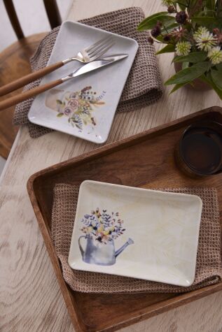 Kütahya Porselen Botanical Etch 18x13 4 Parça Düz Tabak - Kütahya Porselen