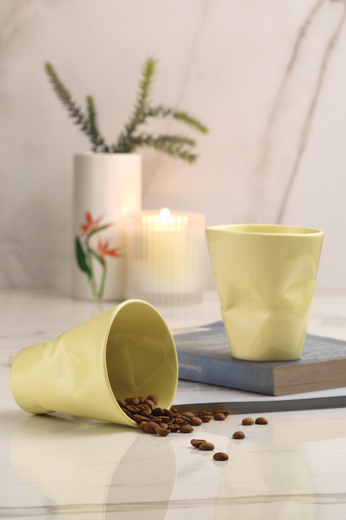 Kütahya Porselen Crash 2'li Espresso Kahve Seti Sarı