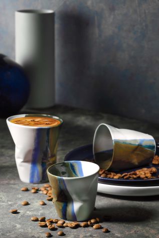 Kütahya Porselen Crash 3 Parça Kahve Seti 100 cc Kahve/Krem/Mavi - Kütahya Porselen