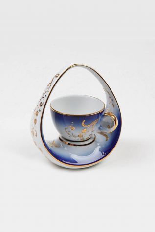 Kütahya Porselen - Kütahya Porselen El Yapımı Sepet Kahve Fincan Lacivert