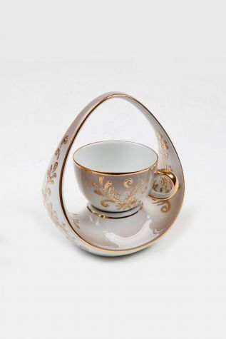 Kütahya Porselen - Kütahya Porselen El Yapımı Sepet Kahve Fincan Açık Kahve