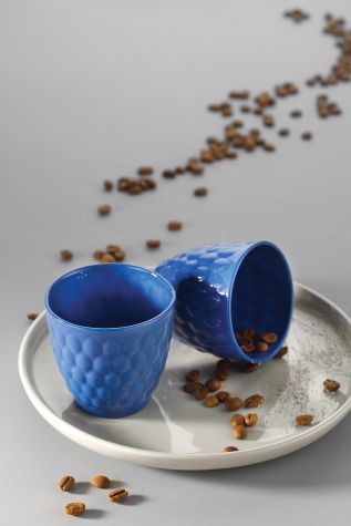 Kütahya Porselen - Kütahya Porselen Favo 2'li Espresso Kahve Seti Lacivert