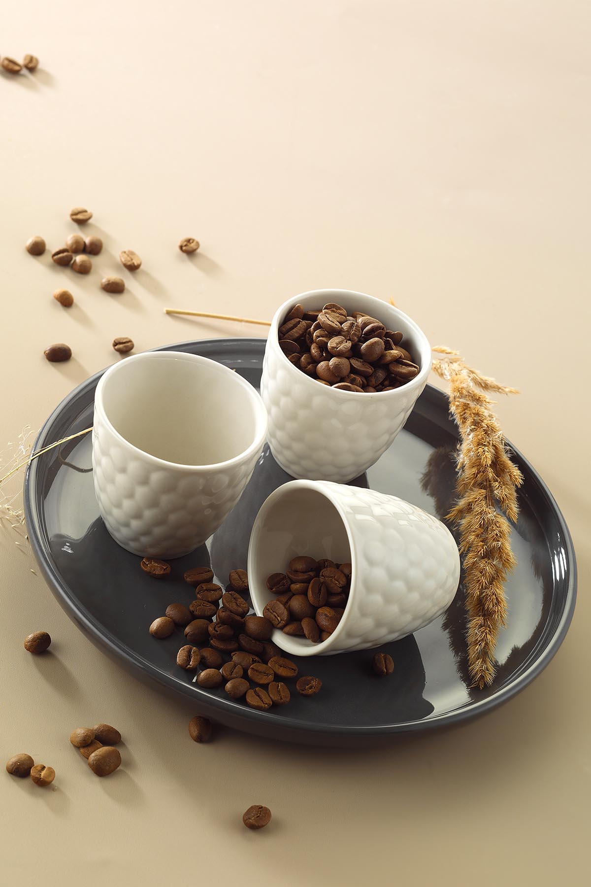 Kütahya Porselen Favo 3'lü Kahve Seti Krem