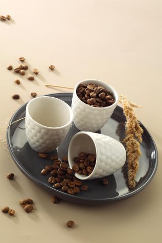 Kütahya Porselen - Kütahya Porselen Favo 3'lü Kahve Seti Krem