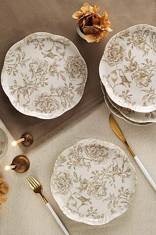 Kütahya Porselen Fleur 6 Parça 20 Cm Pasta Tabağı - Kütahya Porselen