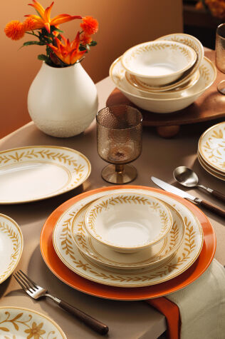 Kütahya Porselen Flora 27 Parça 6 Kişilik Yemek Takımı Turuncu - Kütahya Porselen