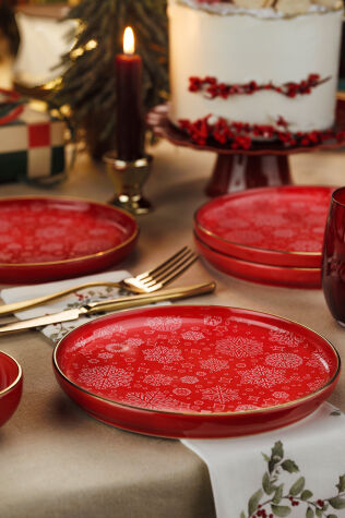 Kütahya Porselen Holyday 4 Parça 19 Cm Servis Tabağı Kırmızı - Kütahya Porselen