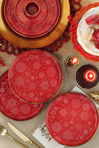 Kütahya Porselen Holyday 4 Parça 19 Cm Servis Tabağı Kırmızı - Kütahya Porselen