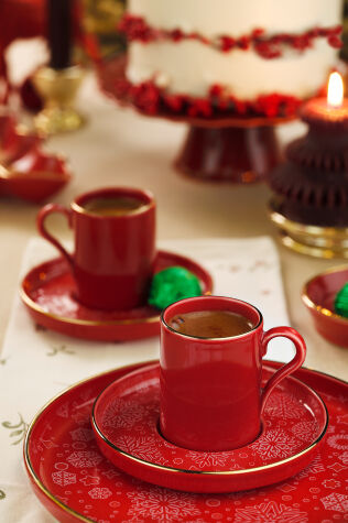 Kütahya Porselen Holyday 4 Parça 2 Kişilik Kahve Takımı Kırmızı - Kütahya Porselen