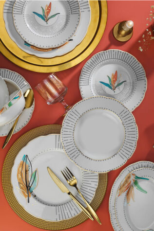 Kütahya Porselen İnci Bone Olympos 53 Parça Altın Fileli Yemek Takımı Dekor 12231 - İnci