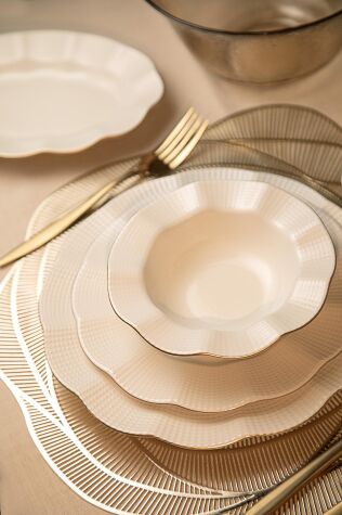 Kütahya Porselen Milena 26 Parça 6 Kişilik Yemek Takımı Altın Fileli - Kütahya Porselen