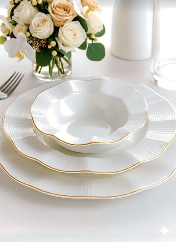 Kütahya Porselen Milena 51 Parça 12 Kişilik Yemek Takımı Altın File - Kütahya Porselen