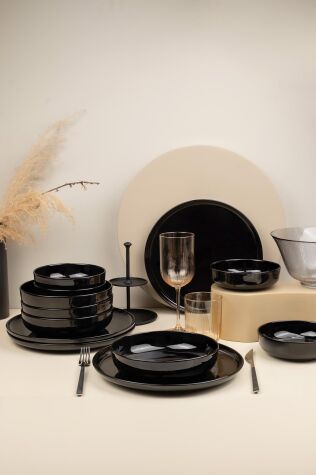 Kütahya Porselen Moderna 12 Parça 4 Kişilik Yemek Takımı Siyah - Kütahya Porselen