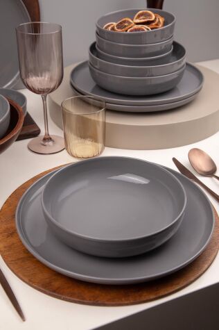 Kütahya Porselen Moderna 12 Parça 4 Kişilik Yemek Takımı Gri - Kütahya Porselen