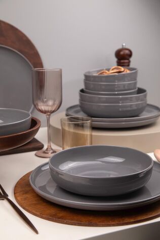 Kütahya Porselen Moderna 12 Parça 4 Kişilik Yemek Takımı Gri - Kütahya Porselen