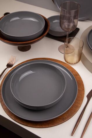 Kütahya Porselen Moderna 12 Parça 4 Kişilik Yemek Takımı Gri - Kütahya Porselen