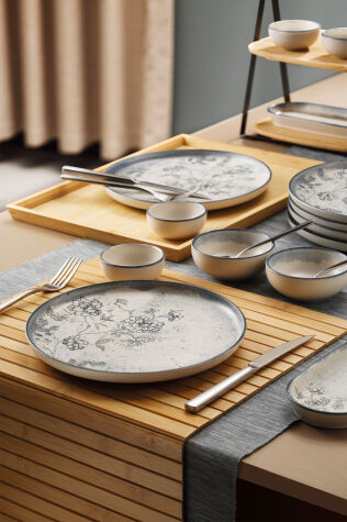 Kütahya Porselen Gri Flora 14 Parça 6 Kişilik Kahvaltı Takımı - Kütahya Porselen