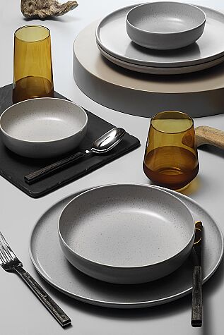 Kütahya Porselen Moderna 24 Parça Kişilik Yemek Takımı Gri - Kütahya Porselen
