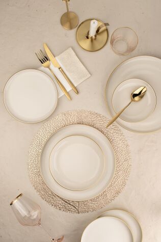 Kütahya Porselen Moderna 24 parça 6 Kişilik Yemek Takımı Altın File - Kütahya Porselen