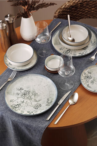  Kütahya Porselen Gri Flora 24 Parça 6 Kişilik Yemek Takımı - Kütahya Porselen