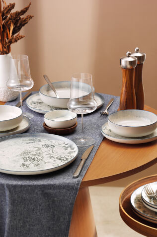  Kütahya Porselen Gri Flora 24 Parça 6 Kişilik Yemek Takımı - Kütahya Porselen