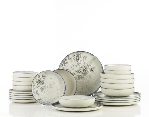  Kütahya Porselen Gri Flora 24 Parça 6 Kişilik Yemek Takımı - Kütahya Porselen