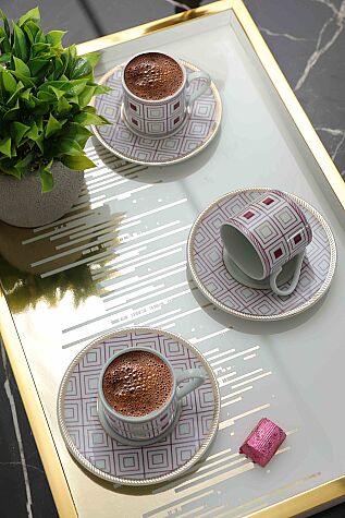 Kütahya Porselen Rüya 12 Parça 6 Kişilik Kahve Takımı 12398/4 Pembe - Kütahya Porselen