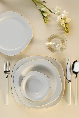 Kütahya Porselen Tetra 24 Parça 6 Kişilik Yemek Takımı Altın Fileli - Kütahya Porselen