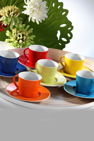 Kütahya Porselen - Kütahya Porselen Toledo Renkli 12 Parça 6 Kişilik Kahve Fincan Takımı