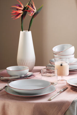 Kütahya Porselen Zeugma 24 Parça 6 Kişilik Yemek Takımı Kırmızı File - Kütahya Porselen