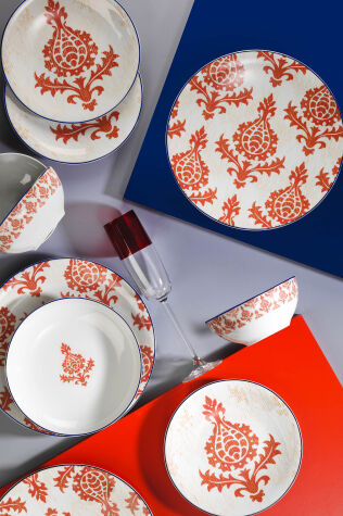 Kütahya Porselen Zeugma 24 Parça 6 Kişilik Yemek Takımı Kırmızı - KÜTAHYA PORSELEN