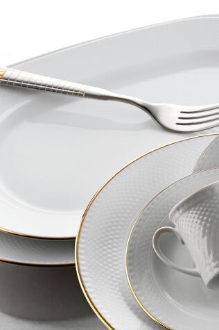 Kütahya Porselen Zümrüt Yemek Takımı 84 Parça 12 Kişilik Altın Fileli - KÜTAHYA PORSELEN