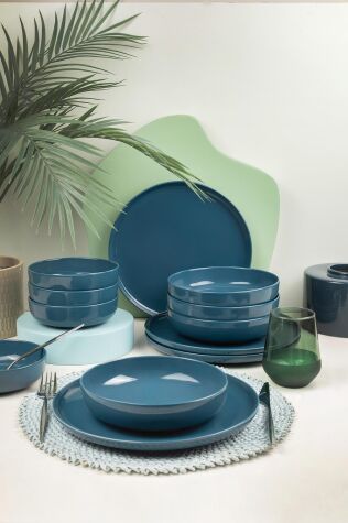 Kütahya Porselen Moderna 12 Parça 4 Kişilik Yemek Takımı Parlak Mavi - Kütahya Porselen
