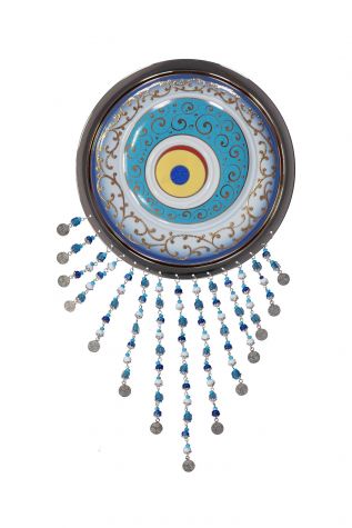 Kütahya Porselen - Nazar Boncuğu 20 cm Gümüş Çerçeve-Kobalt Renk