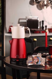 NG HOME RETRO PLUS PORSELEN DEMLİKLİ ÇAY MAKİNESİ KIRMIZI - NG Home