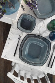Kütahya Porselen Pearl Dot Line 24 Parça 6 Kişilik Yemek Seti Mavi - Pearl